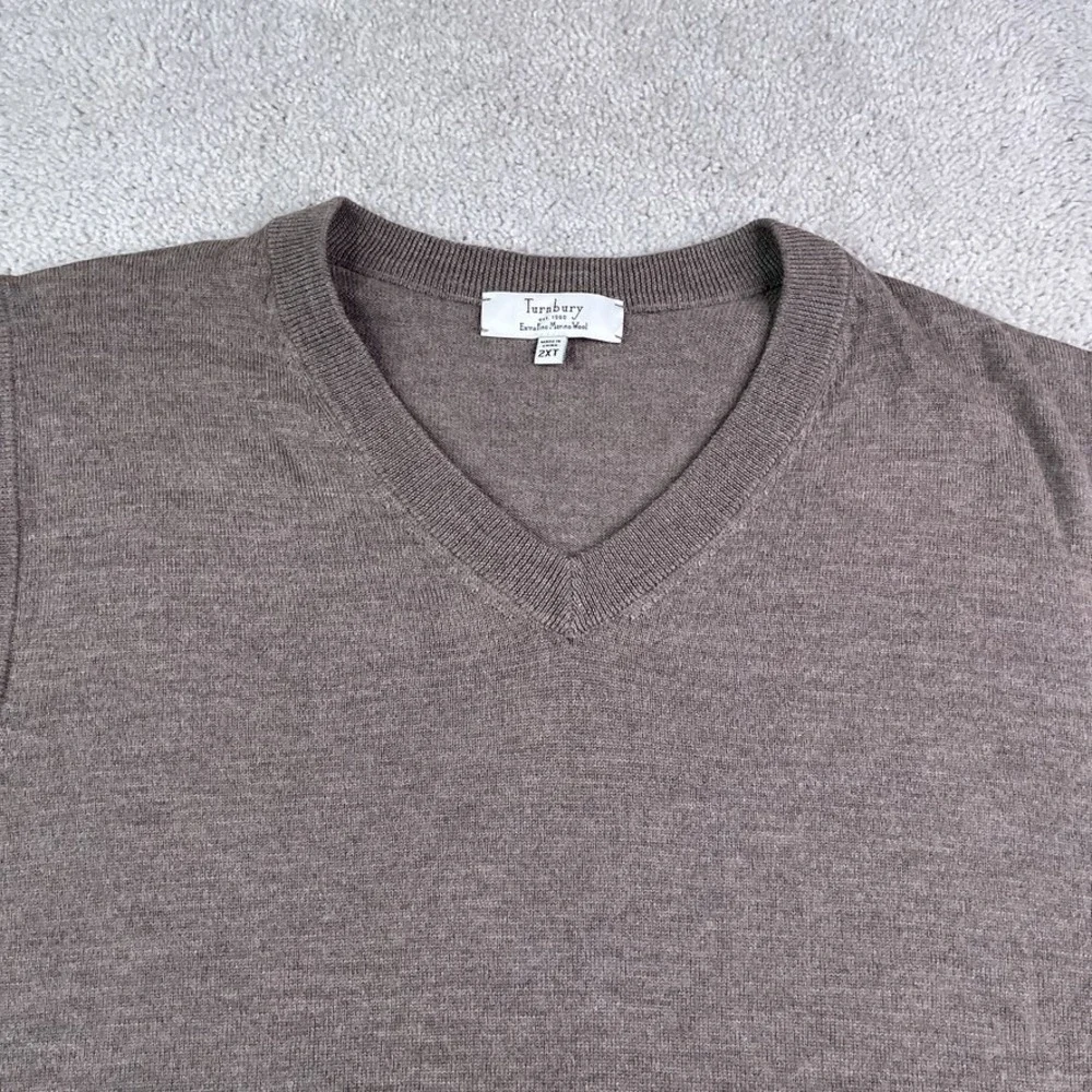 Turnbury Sweater Vest Mens 2XT Tall Brown Extra Fine Merino Wool V Neck Pullover